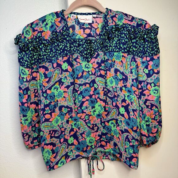 Susan Freis Tops - Vintage 80’s Susan Freis Floral Ruffle Blouse Size Small Padded Made In USA Boho